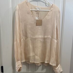 V-Neck Long-Sleeve Sheer Blouse in Champagne